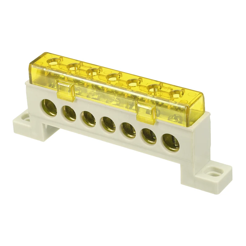 Terminal Ground Bar, 7 Positions 9x14mm Ground Block for Electrical, Yellow