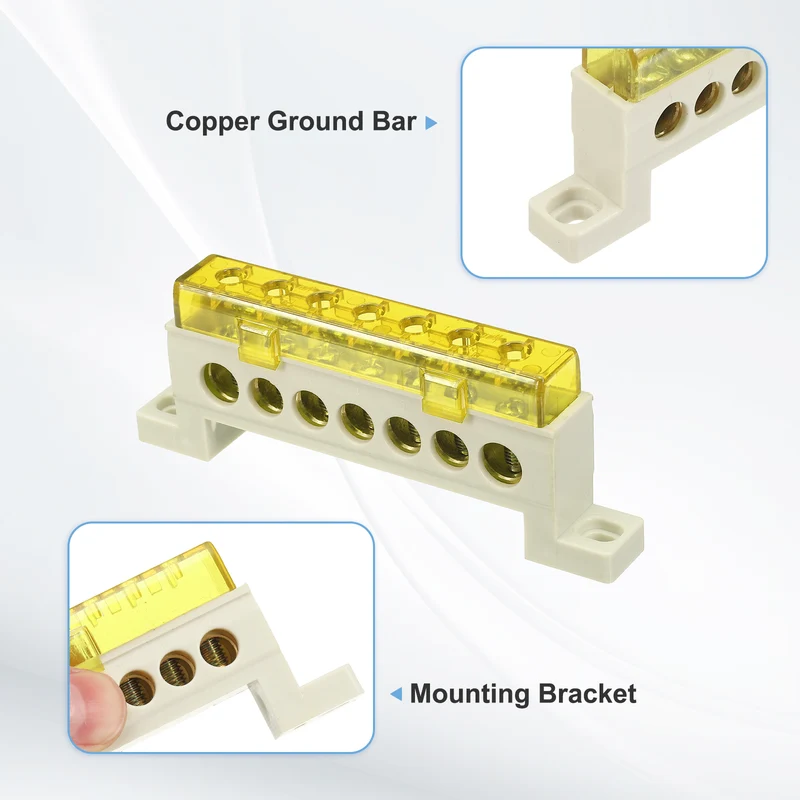 Terminal Ground Bar, 7 Positions 9x14mm Ground Block for Electrical, Yellow