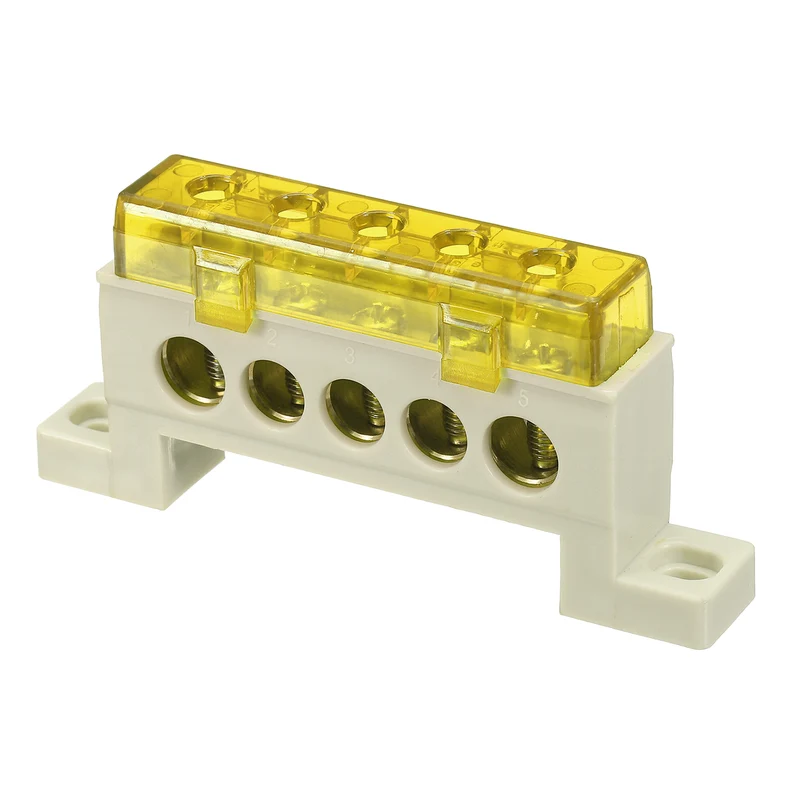 Terminal Ground Bar, 5 Positions 9x14mm Ground Block for Electrical, Yellow