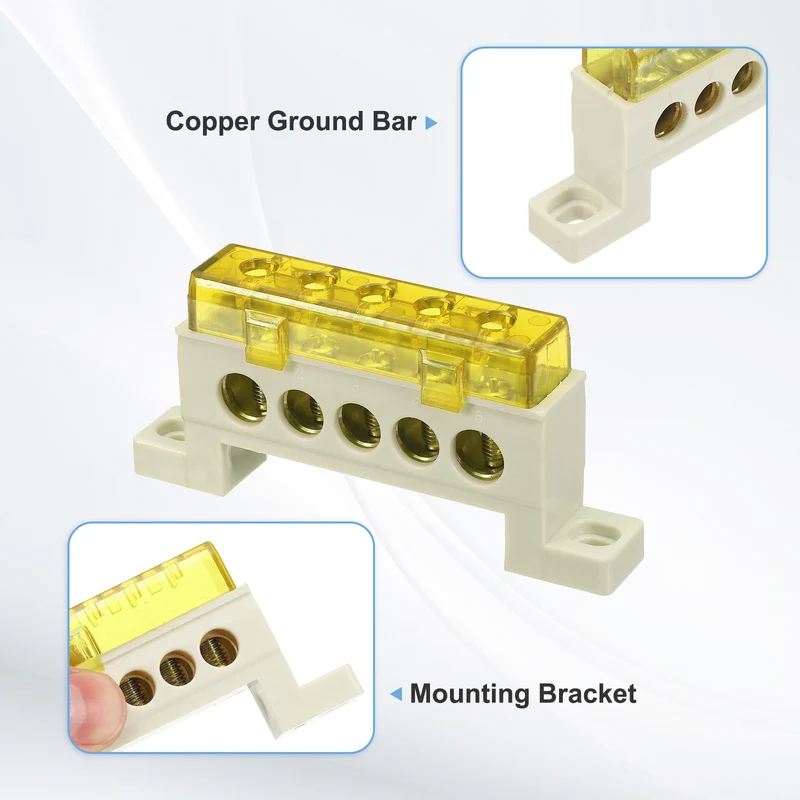 Terminal Ground Bar, 5 Positions 9x14mm Ground Block for Electrical, Yellow