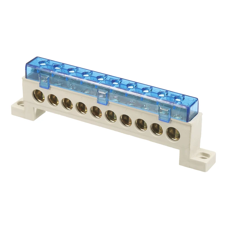 Terminal Ground Bar, 10 Positions 9x14mm Ground Block for Electrical, Blue