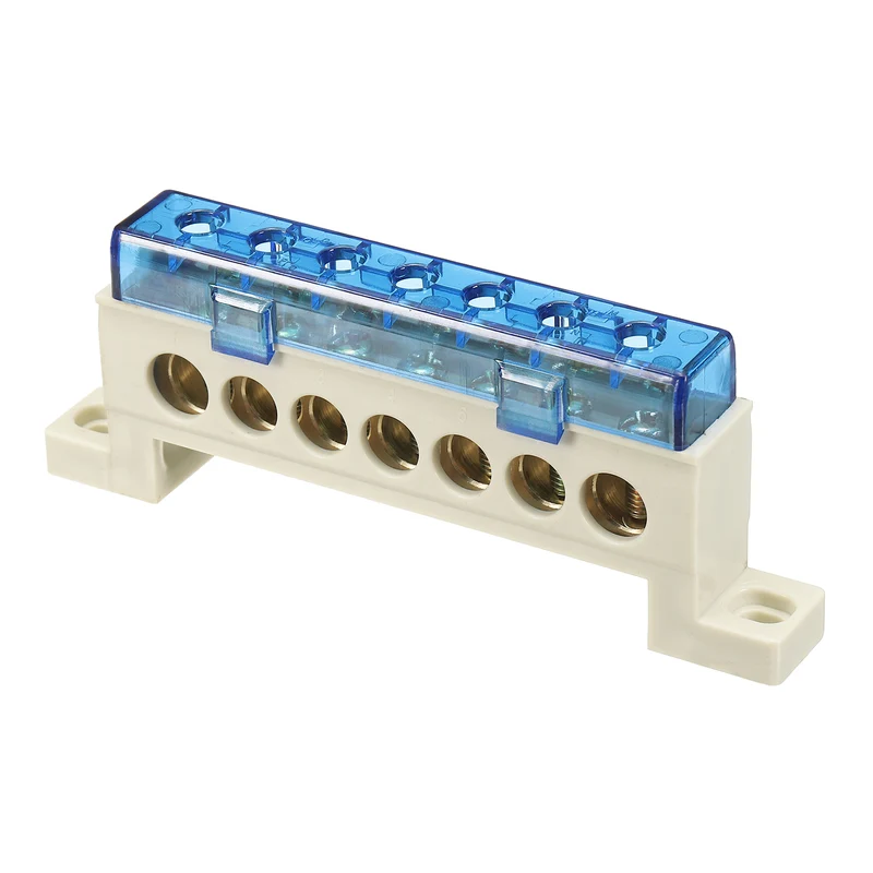 Terminal Ground Bar, 7 Positions 9x14mm Ground Block for Electrical, Blue