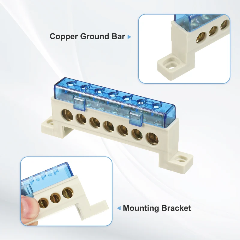 Terminal Ground Bar, 7 Positions 9x14mm Ground Block for Electrical, Blue