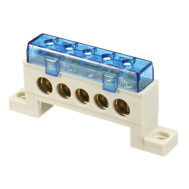 Terminal Ground Bar, 5 Positions 9x14mm Ground Block for Electrical, Blue