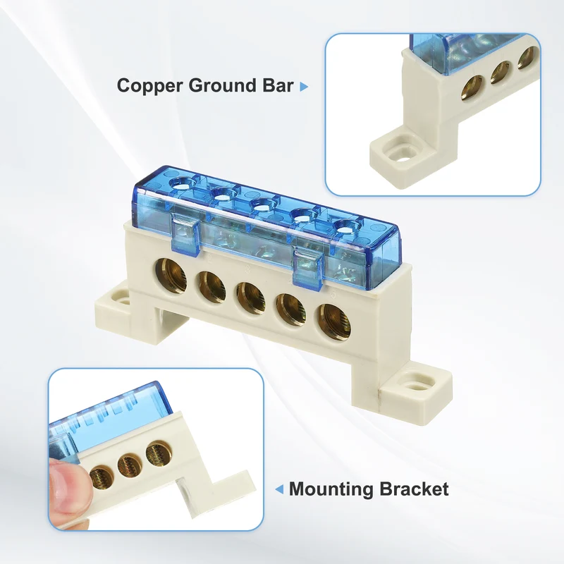 Terminal Ground Bar, 5 Positions 9x14mm Ground Block for Electrical, Blue
