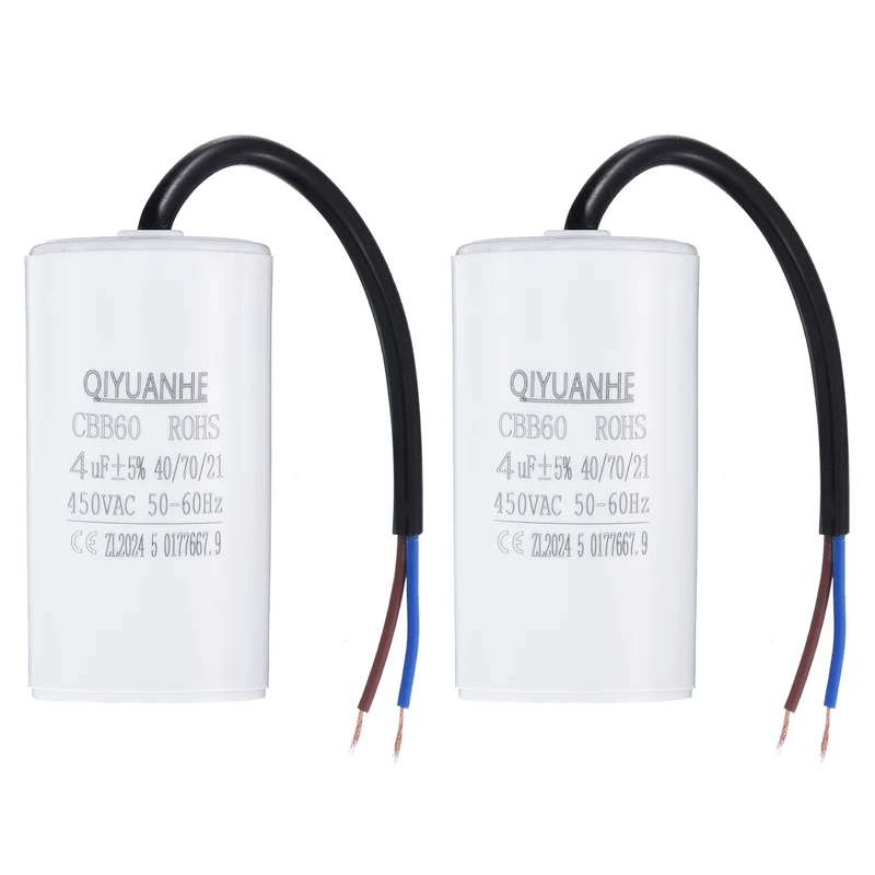 2Pcs CBB60 4uf Running Capacitor 450VAC 50/60Hz 66x35mm