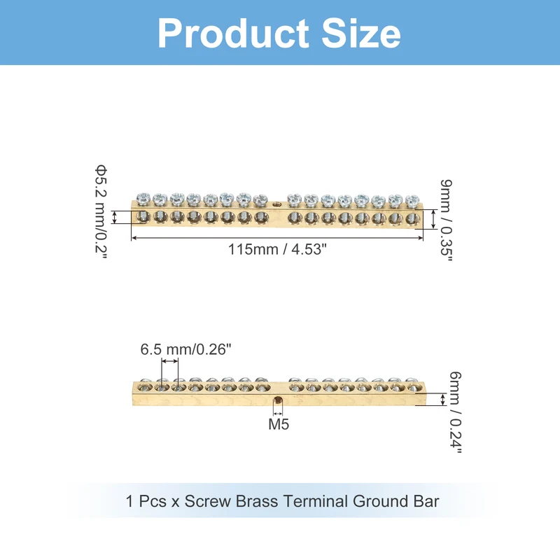 1 Pcs Terminal Ground Bar 16 Positions M4 115x6x9mm Screw Block Barrier Brass