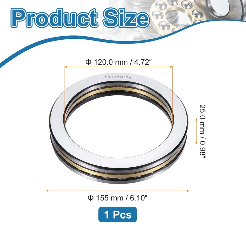 51124M Thrust Ball Bearing, Flat Axial Ball Bearings 120 x 155 x 25mm ABEC3