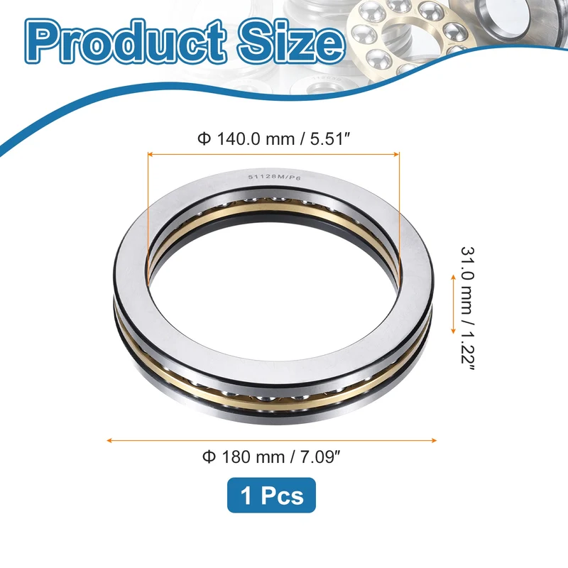 51128M Thrust Ball Bearing, Flat Axial Ball Bearings 140 x 180 x 31mm ABEC3