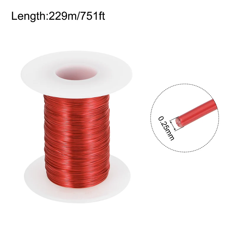 0.25mm Magnet Wire 751ft Enameled Magnet Winding Copper Wire 100g,Red