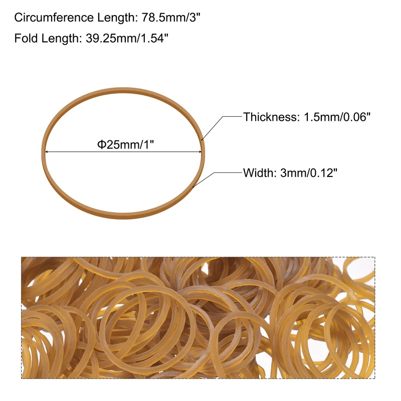 Rubber Band Stretchable Rubber Elastic Band Yellow 1inch Dia 0.06inch Thick for Home Office Pack of 687