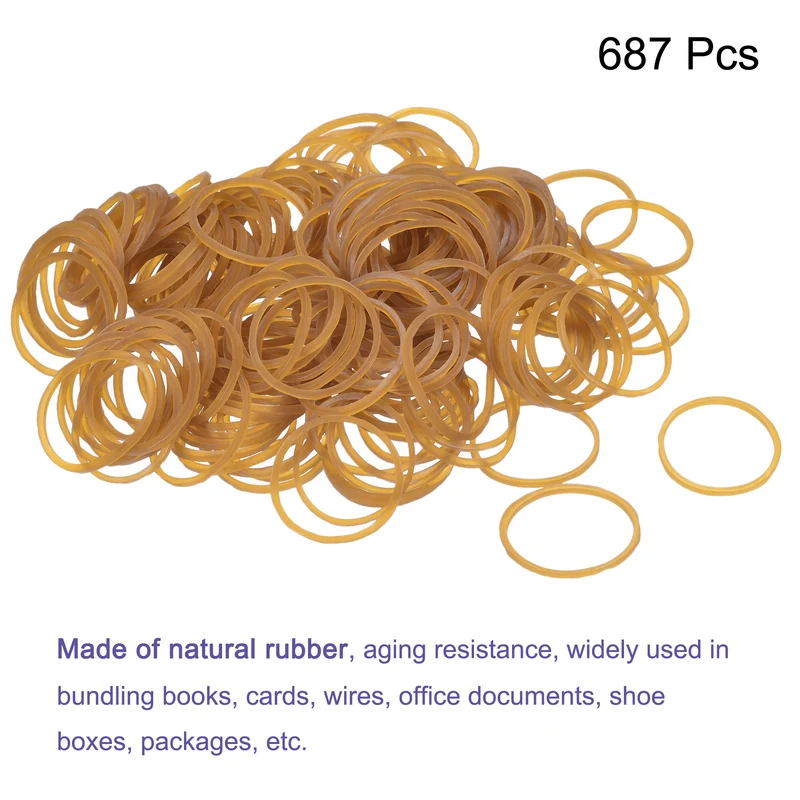 Rubber Band Stretchable Rubber Elastic Band Yellow 1inch Dia 0.06inch Thick for Home Office Pack of 687