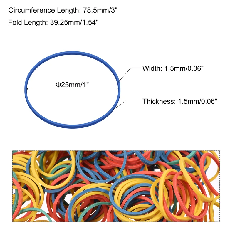 Rubber Band Stretchable Rubber Elastic Band Colorful 1inch Dia 0.06inch Thick for Home Office Pack of 412