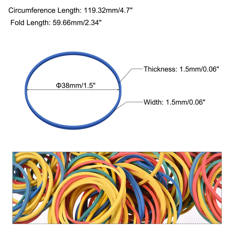 Rubber Band Stretchable Rubber Elastic Band Colorful 1.5inch Dia 0.06inch Thick for Home Office Pack of 350