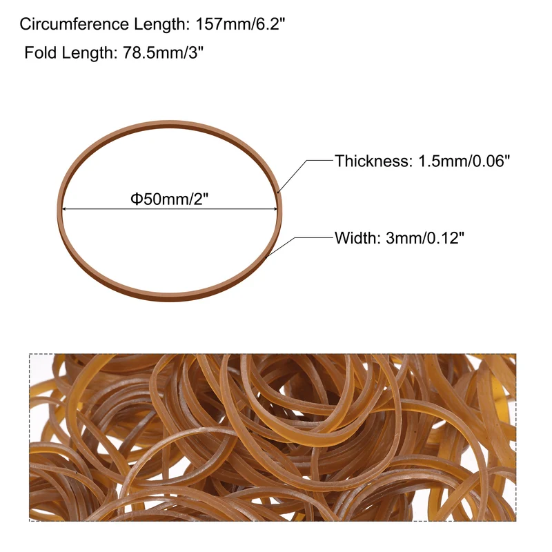 Rubber Band Stretchable Rubber Elastic Band Beige 2inch Dia 0.06inch Thick for Home Office Pack of 250