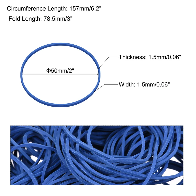 400Pack Blue Rubber Band 2inch Dia 0.06inch Thick for Home Office