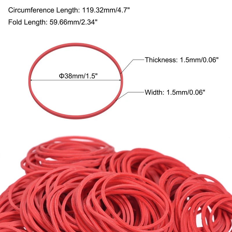 Rubber Band Stretchable Rubber Elastic Band Red 1.5inch Dia 0.06inch Thick for Home Office Pack of 700