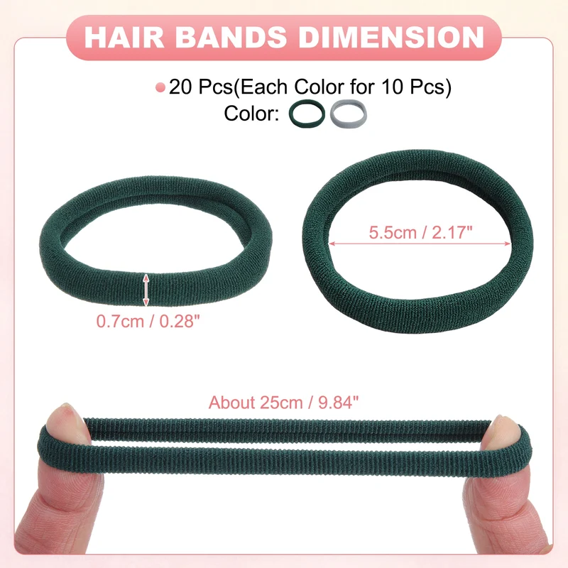 20Pcs Fabric Hair Ties, 2″ ID Nylon Seamless Soft Holders, 2 Colorful