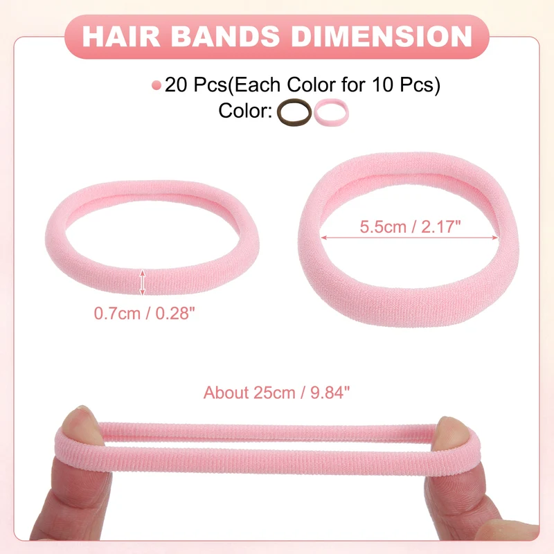 20Pcs Fabric Hair Ties, 2″ ID Nylon Seamless Soft Holders, 2 Colors