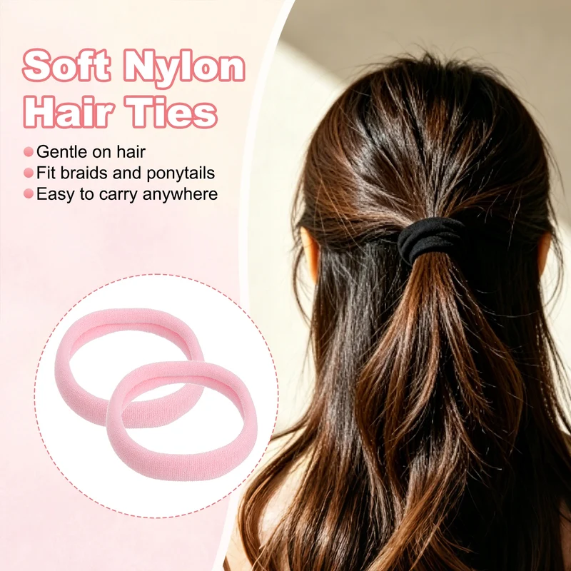 20Pcs Fabric Hair Ties, 2″ ID Nylon Seamless Soft Holders, 2 Colors
