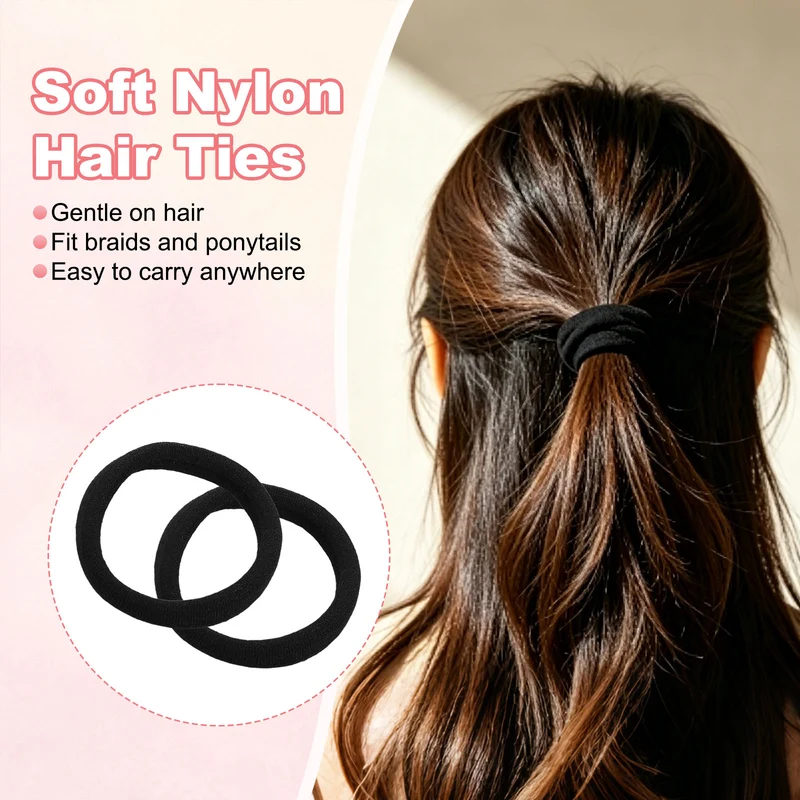 20Pcs Fabric Hair Ties, 2″ ID Nylon Seamless Soft Holders, Black