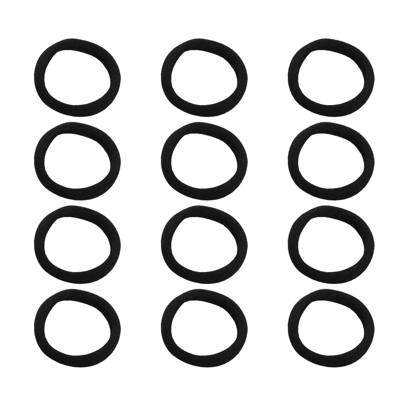 12Pcs Fabric Hair Ties, 2″ ID Nylon Seamless Soft Holders, Black