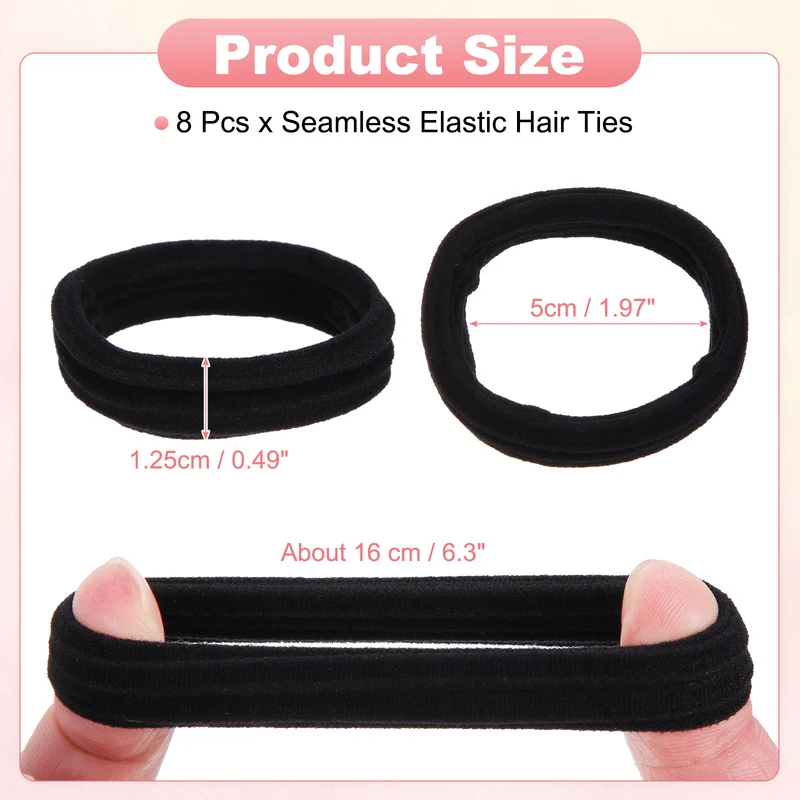8Pcs Seamless Elastic Hair Ties, 2" ID Ponytail Holders Hair, Black