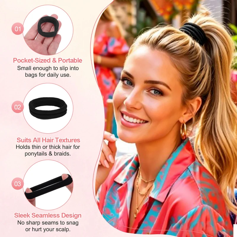8Pcs Seamless Elastic Hair Ties, 2" ID Ponytail Holders Hair, Black