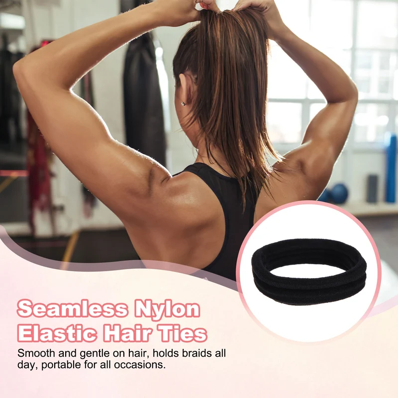 8Pcs Seamless Elastic Hair Ties, 2" ID Ponytail Holders Hair, Black