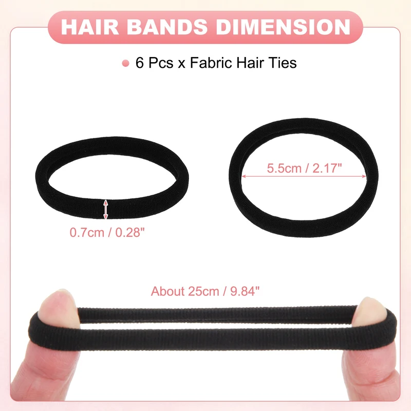 6Pcs Fabric Hair Ties, 2″ ID Nylon Seamless Soft Holders, Black