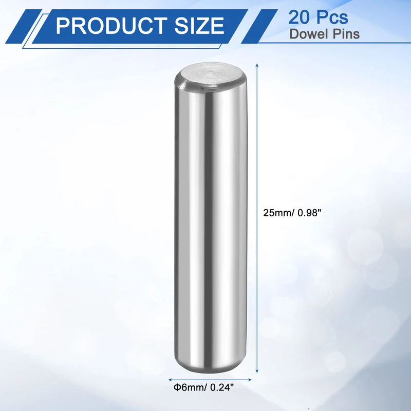 20 Pcs 6 mm x 25 mm Dowel Pins 316L Stainless Steel Shelf Support Peg Pin