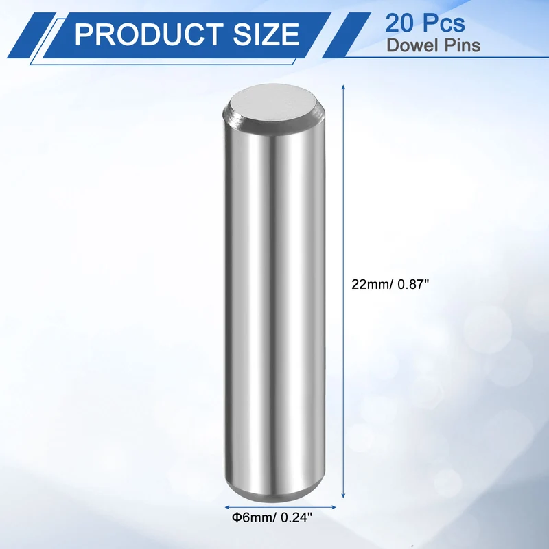 20 Pcs 6 mm x 22 mm Dowel Pins 316L Stainless Steel Shelf Support Peg Pin