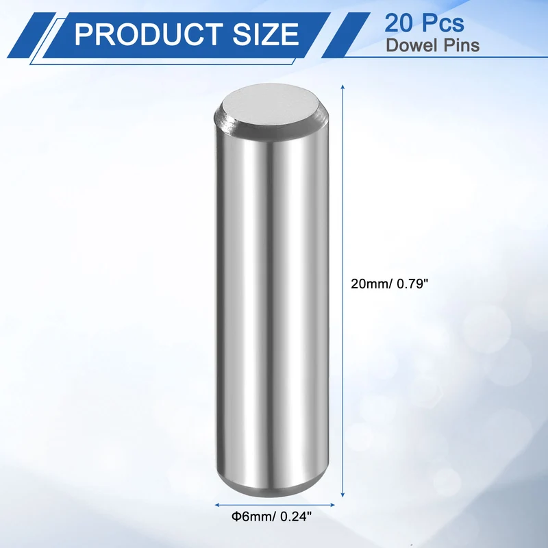 20Pcs 6mm x 20mm Dowel Pins 316L Stainless Steel Shelf Support Peg Pin