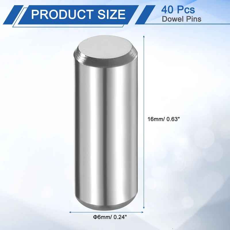 40 Pcs 6 mm x 16 mm Dowel Pins 316L Stainless Steel Shelf Support Peg Pin