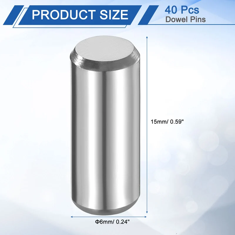 40 Pcs 6 mm x 15 mm Dowel Pins 316L Stainless Steel Shelf Support Peg Pin