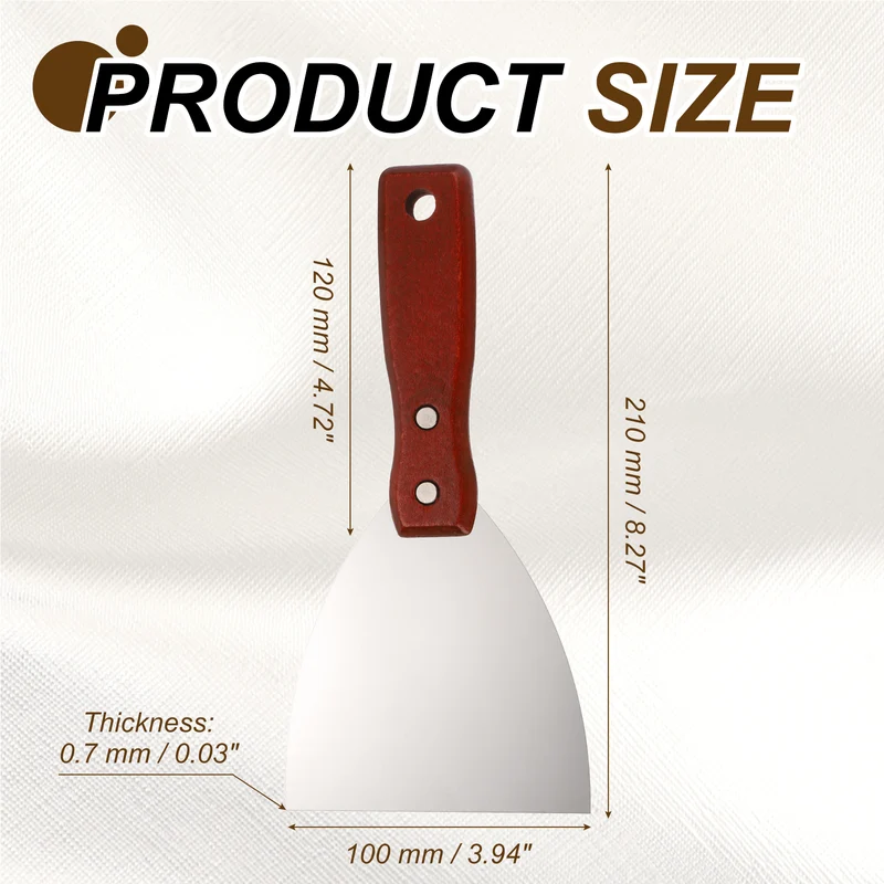 3Pcs 4" Putty Knife Wooden Handle Stainless Steel Taping Knife, Red Wood(100mm)