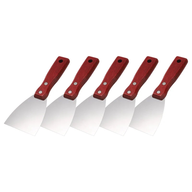 5Pcs 3" Putty Knife Wooden Handle Stainless Steel Taping Knife, Red Wood(75mm)