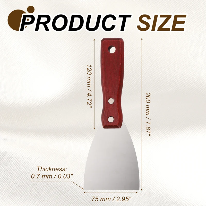 5Pcs 3" Putty Knife Wooden Handle Stainless Steel Taping Knife, Red Wood(75mm)