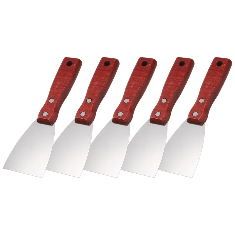 5Pcs 2" Putty Knife Wooden Handle Stainless Steel Taping Knife, Red Wood(63mm)