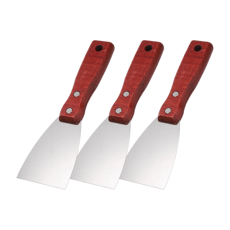 3Pcs 2" Putty Knife Wooden Handle Stainless Steel Taping Knife, Red Wood(63mm)