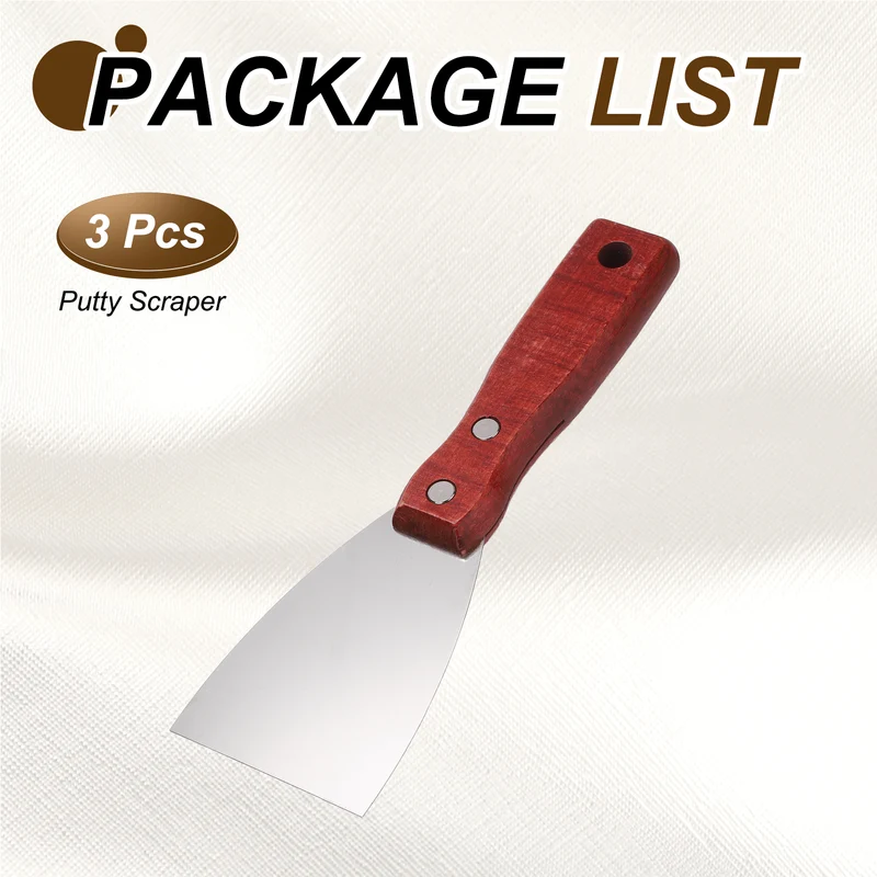 3Pcs 2" Putty Knife Wooden Handle Stainless Steel Taping Knife, Red Wood(63mm)
