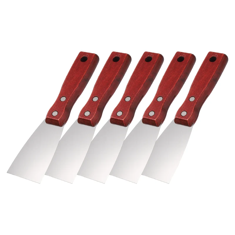 5Pcs 2" Putty Knife Wooden Handle Stainless Steel Taping Knife, Red Wood(50mm)