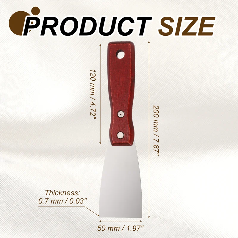 5Pcs 2" Putty Knife Wooden Handle Stainless Steel Taping Knife, Red Wood(50mm)