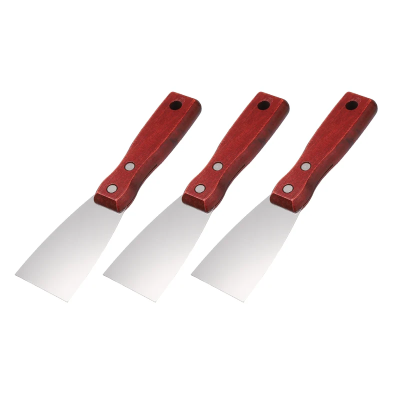3Pcs 2" Putty Knife Wooden Handle Stainless Steel Taping Knife, Red Wood(50mm)