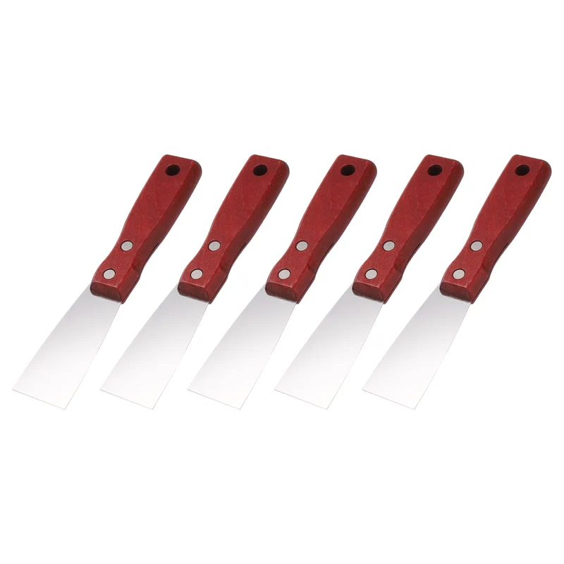 5Pcs 1" Putty Knife Wooden Handle Stainless Steel Taping Knife, Red Wood(38mm)