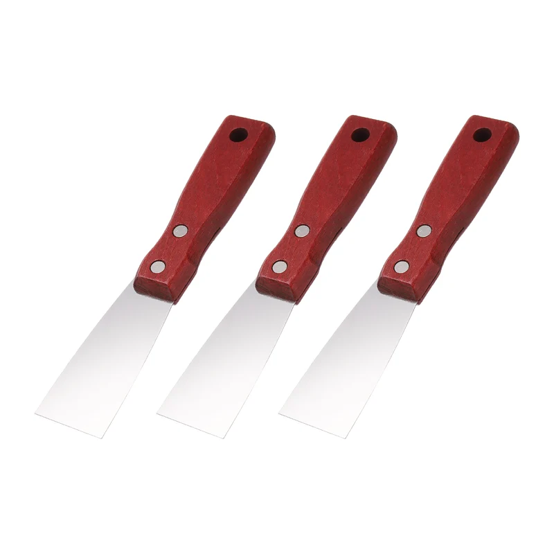 3Pcs 1" Putty Knife Wooden Handle Stainless Steel Taping Knife, Red Wood(38mm)