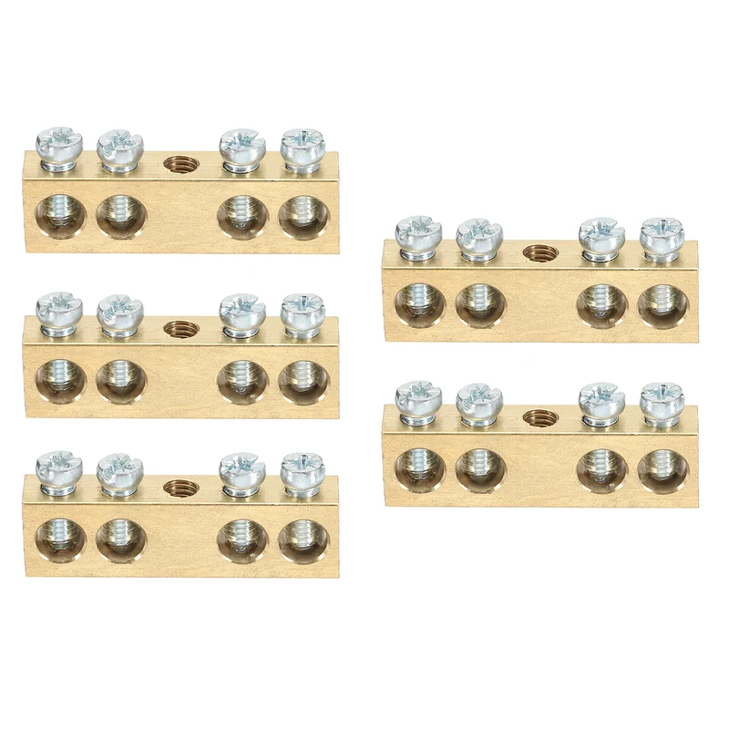 5 Pcs Terminal Ground Bar 4 Positions M5 37.9x8x12mm Screw Block Barrier Brass