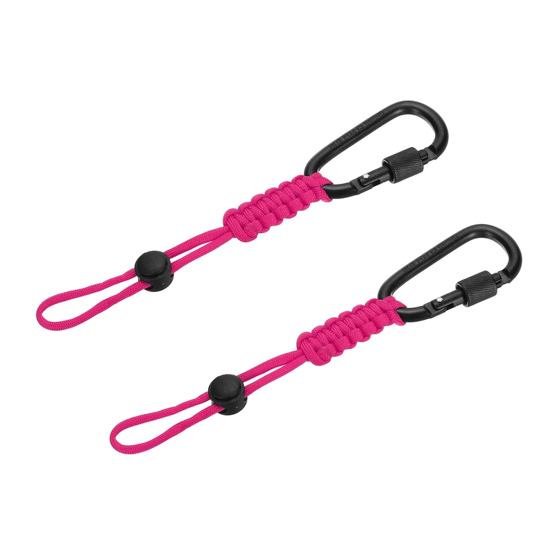 2 Pcs Paracord Keychain Carabiner Clip D Ring Hook, Rose Red