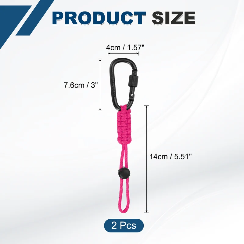 2 Pcs Paracord Keychain Carabiner Clip D Ring Hook, Rose Red