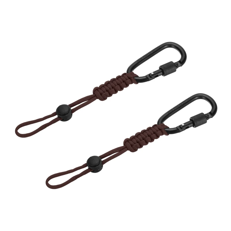 2 Pcs Paracord Keychain Carabiner Clip D Ring Hook, Coffee